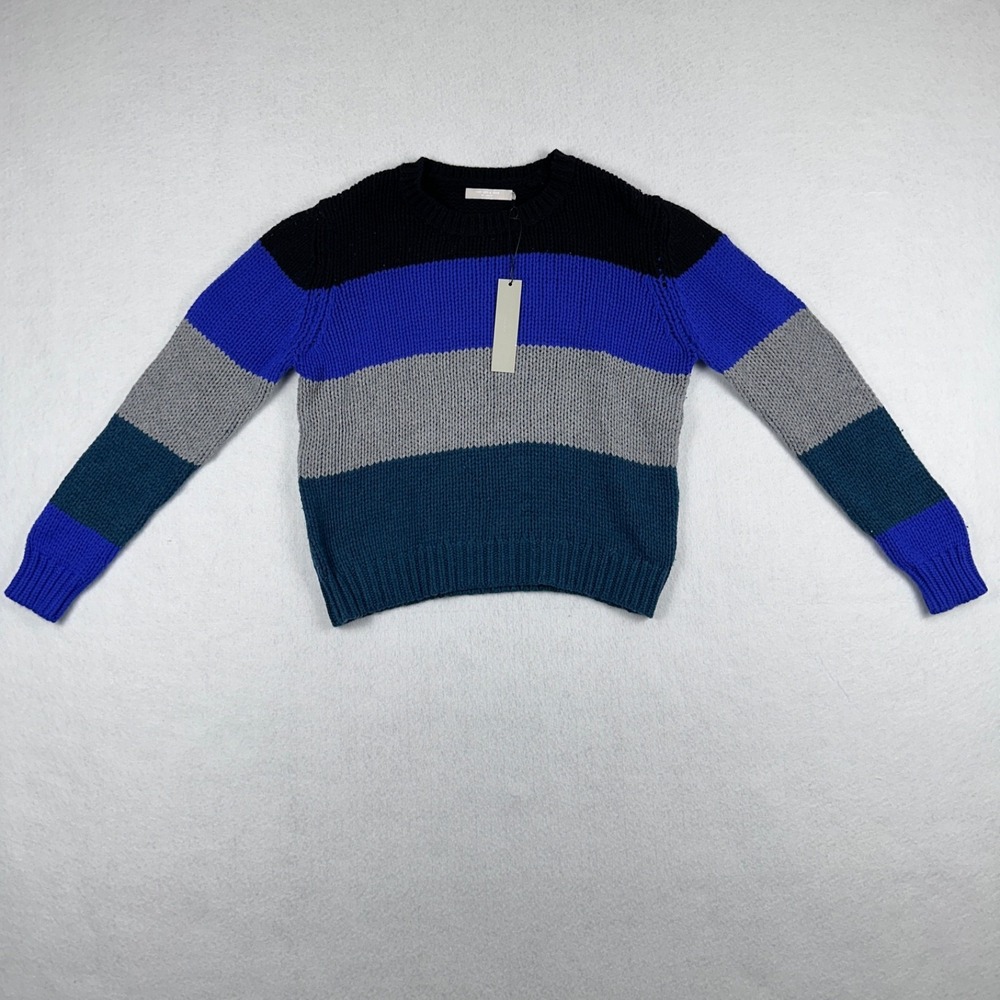 One Grey Day Knit Superfine Merino Wool Colorblock Wide Stripe‎ Sweater Sz S NWT